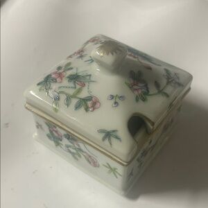 Antique China Floral Ceramic mustard jar with Lid no spoon